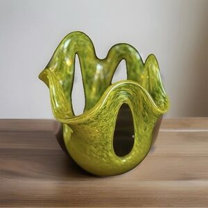 Vintage MCM Murano Inspired Neon Yellow Taffy-Glass Bowl